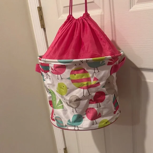 thirty-one Pink and Teal Bird Print Drawstring Storage Bin - Picture 7 of 9